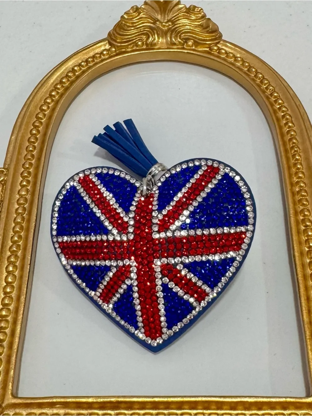 New Crystal-Embellished Heart Keychain in Blue and Red